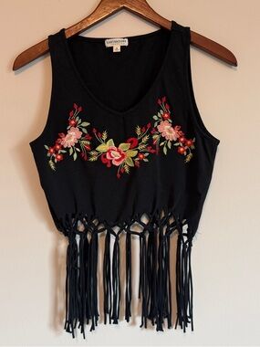 Embroidered Fringe Crop Top Women S Fringe Tassel Western Festival 70s Hippie